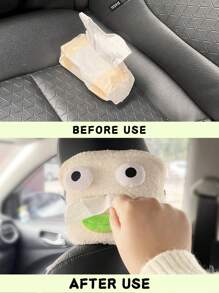 1pc Car Tissue Box Holder Decorated With Cartoon Sausage Mouth Design - Green - View 1