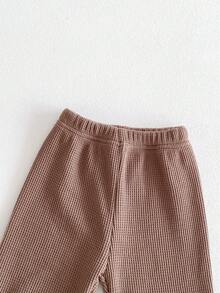 Baby Boys' Simple & Cute Letter Pattern Waffle Long Sleeve Top And Pants Set - Brown - View 4