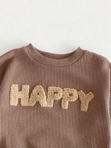 Baby Boys' Simple & Cute Letter Pattern Waffle Long Sleeve Top And Pants Set - Brown - View 3