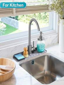 廚房水龍頭水濺擋,矽膠水龍頭水收集墊 - 水龍頭後方排水墊,廚房和浴室檯面防護,水濺擋橡膠排水墊 - 彩色 - 查看 6