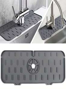 廚房水龍頭水濺擋,矽膠水龍頭水收集墊 - 水龍頭後方排水墊,廚房和浴室檯面防護,水濺擋橡膠排水墊 - 彩色 - 查看 2