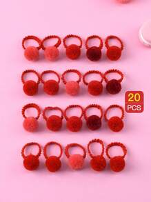 20pcs Children's Elastic Ponytail Holder With Cute Red Pom Pom Ball And Skirt Design Hair Ties - Red - View 8