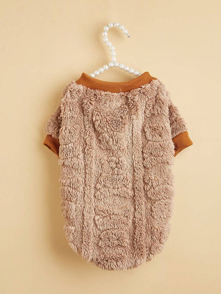 1pc Solid Color Plush Pet Sweatshirt For Cats And Dogs In Autumn And Winter, Pet Clothes For Small Two-Legged Dogs And Cats To Keep Warm - Coffee Brown - View 1