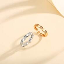 1pc Fashionable Heart Shaped Micro Inlaid Cubic Zirconia Open Ring For Women, Perfect For Dating, Engagement, Wedding - Rose Gold - View 2