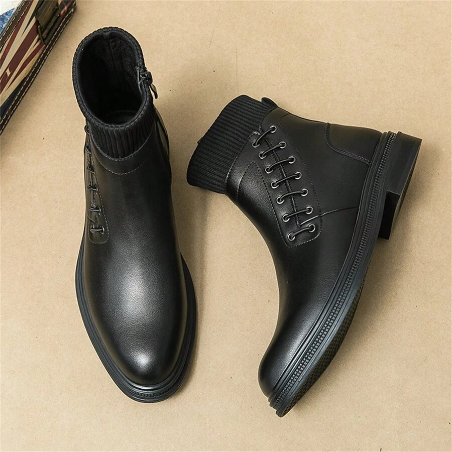 男士皮革防水工作安全靴,耐用時尚的摩托車靴,搭配搖滾風格 - 黑色 - 查看 1