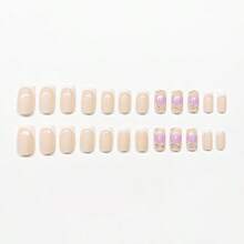 Explore The Beauty Of Fingertips: 1set/24pcs Square Shaped False Nails With Romantic Atmosphere, Pure White, French Style, Glittering Butterfly Design Suitable For All Girls - White - View 3
