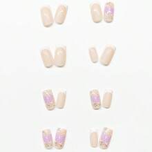 Explore The Beauty Of Fingertips: 1set/24pcs Square Shaped False Nails With Romantic Atmosphere, Pure White, French Style, Glittering Butterfly Design Suitable For All Girls - White - View 2