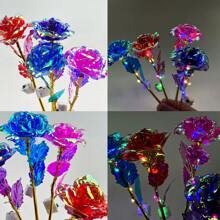 YUDA Colorful Light Up Rose Flower, Dazzling Artificial Rose Flowers, Laser Artificial Flower Ornaments, Gifts For Valentine's Day And Mother's Day - 紅色1PCS - 查看 3