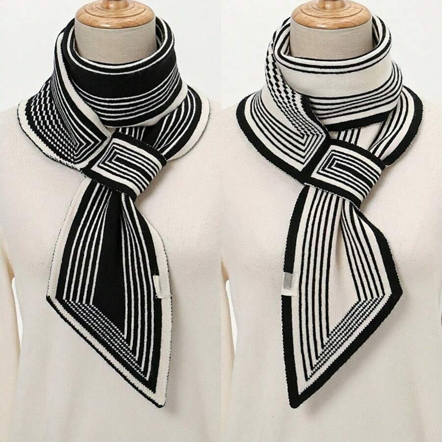 1件女士針織保暖可反轉圍脖,適用於戶外活動和街頭 - 米色 - 查看 1