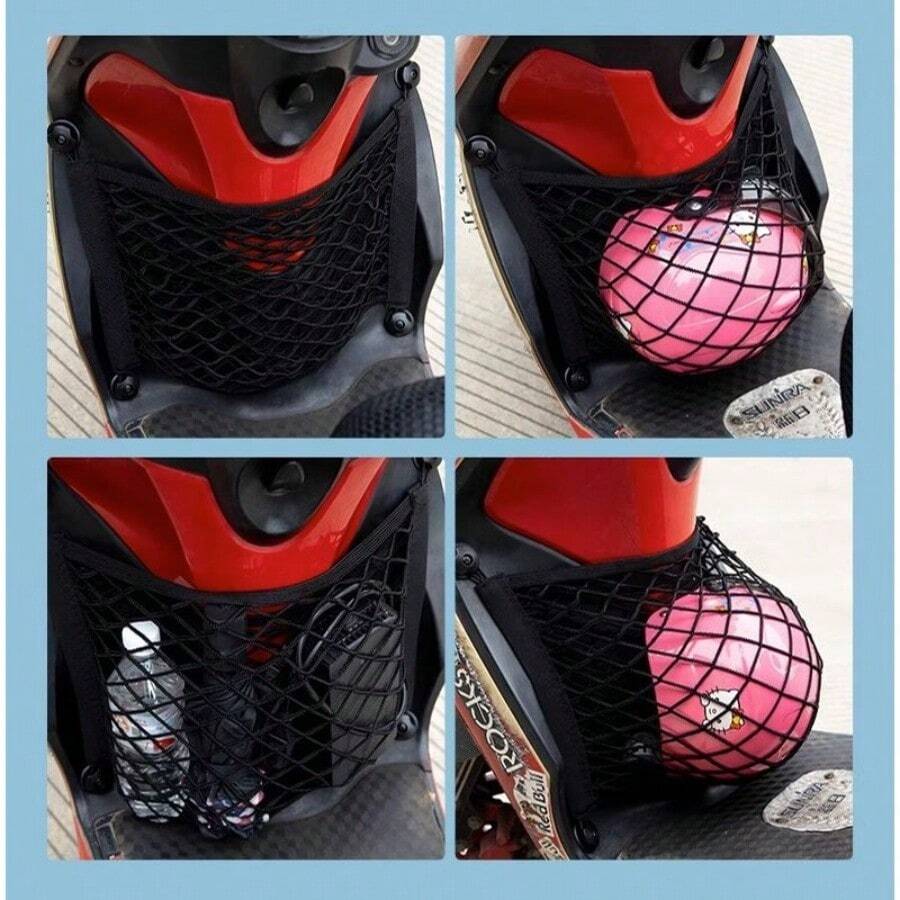 Universal Double-Layered Thickened 20*25cm Elastic Storage Net, For Raincoat/Helmet/Hold Items, With Drawstring Bag Design - Black - View 1