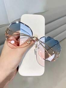 1入女士時尚金屬框超大方形太陽眼鏡復古時尚設計情人節送禮給朋友（贈送眼鏡袋） - 彩色 - 查看 1