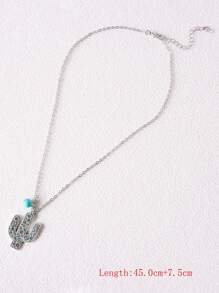 1 件西方绿松石装饰复古银色几何吊坠项链女士款 - Turquoise pendent necklace - 查看 6