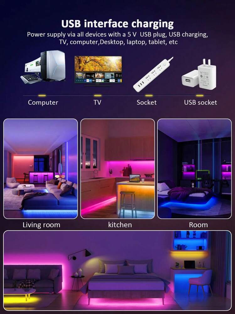 1 juego de 1m, 2m, 3m, 5m, 10m, 15m, 20m [2 rollos de 10m], 30m [2 rollos de 15m], 40m [2 rollos de 20m] de luces led de tira multicolor con control remoto, para decoración del hogar, pared, dormitorio, pasillo, jardín, bar - Multicolor - Añade 3