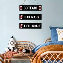 1件以運動為主題的木製壁畫,帶有卡通圖形,包括籃球、足球、棒球和橄欖球,適用於寶寶兒童房、男孩臥室和遊戲房裝飾 - 彩色 - 查看 3