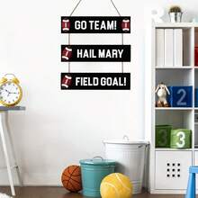 1件以運動為主題的木製壁畫,帶有卡通圖形,包括籃球、足球、棒球和橄欖球,適用於寶寶兒童房、男孩臥室和遊戲房裝飾 - 彩色 - 查看 2