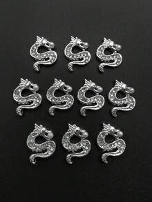 10入組3d合金風龍指甲藝術裝飾,適合手指和腳趾裝飾 - 銀色 - 查看 3