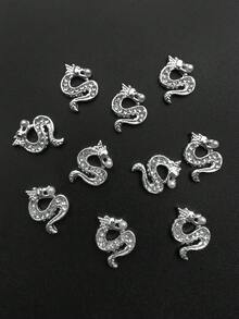 10入組3d合金風龍指甲藝術裝飾,適合手指和腳趾裝飾 - 銀色 - 查看 1