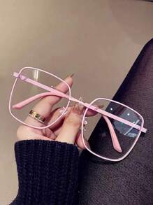 1pair Women's Classic Macaron Color Square Frame Vintage Metal Glasses Clear Glasses Accessories Glasses Accessories For Women