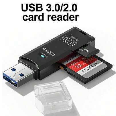 USB3.0 Micro SD Card Reader, 5Gbps 2-In-1 SD Card Reader To USB Adapter, Wansurs Memory Card Reader สำหรับ Camera Memory,PC, SDXC, SDHC, ใช้ได้กับ Micro SDXC, Micro SD, Micro SDHC และ UHS-I Cards (1Pack สีดำ)