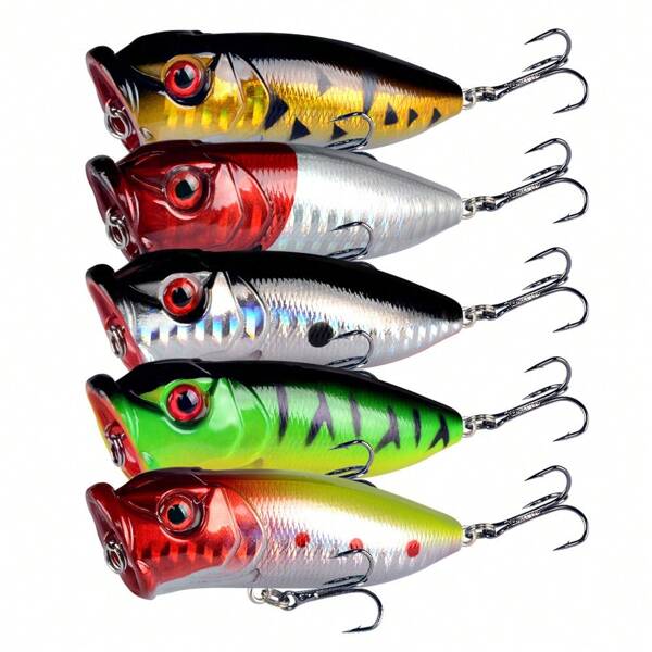 5Pcs/Set Premium Topwater Popper Fishing Lures 6.5cm/2.56in 12g/0.42oz