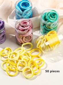 50入組高彈性毛巾頭帶髮圈（女孩用）,無縫髮帶和橡皮筋 - 黃色 - 查看 1