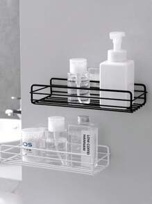 Black/White(Random Color) Bathroom Shelves Without Nailing & Punching, Rectangular Iron Art Multi-Functional Storage Shelf For Kitchen & Toilet Articles( Free Metal Sheet) - Multicolor - View 4