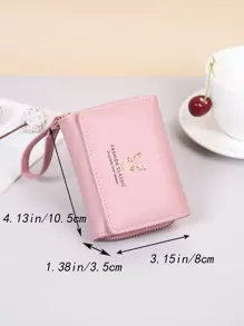 3 折时尚便携式翻盖多层链条钱包女士钱包钱夹小钱包 - 粉色 - 查看 3