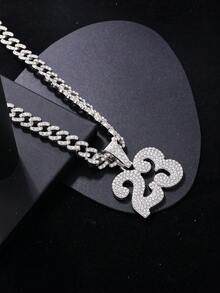 1pc Personalized Men's Europe And America Style Fully Rhinestone Decorated Number 23 Pendant Stainless Steel Chain Necklace For Hip Hop Clothing - Multicolor - View 4