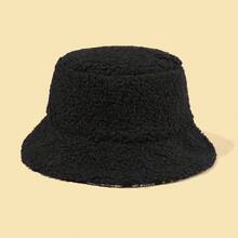 1pc Reversible Solid Colored Lamb Knitted & Chinese Ink Style Painting Design Bucket Hat, Popular Chinese Style, Warm & Fashionable For Fall/Winter, Popular Black & White Elements - Multicolor - View 3