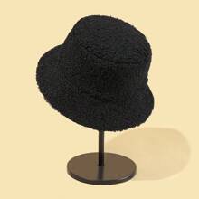 1pc Reversible Solid Colored Lamb Knitted & Chinese Ink Style Painting Design Bucket Hat, Popular Chinese Style, Warm & Fashionable For Fall/Winter, Popular Black & White Elements - Multicolor - View 4