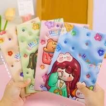 4 Piezas/set Lindo Cuaderno De Alambre De Dibujos Animados En 3d Con Relieve De Coche, Tamaño A5 Cuaderno Blando Para Estudiantes Y Uso De Oficina - Multicolor - Ver 1
