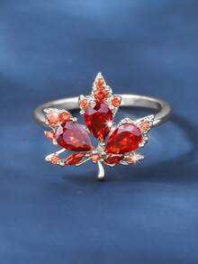 1pc Fashionable Zirconia Leaf Shaped Ring - Silver - View 2