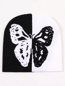 1入女士秋冬季蝴蝶圖案針織帽,帶耳蓋保暖防風,非常適合休閒和戶外活動使用