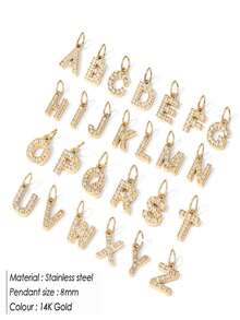 1pc Fashionable Simple Stainless Steel Alphabet Accessory, Daily Wear - Gold - View 1