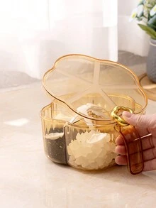 Premium 5 Compartments Pet Material Kitchen Spice Jars With Lids, Set Of Condiment Containers For Home Use And Wholesale - Gold - View 2