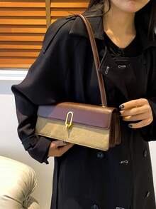 1個簡單而時尚的高級pu皮革混色背包 - 棕色 - 查看 3