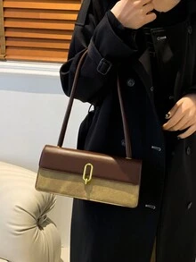 1個簡單而時尚的高級pu皮革混色背包 - 棕色 - 查看 2