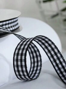 5 码/10 码网格丝带和缎带，适用于制作发饰、DIY 手工礼品包装、缝纫工艺、圣诞节情人节 - 黑與白 - 查看 3