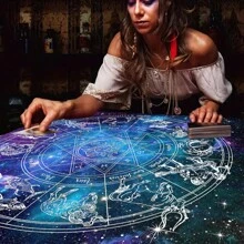 1塊占星學12星座桌布,占星祭壇布,現代樹脂黏合方形絨面裝飾桌布,適用於客廳和臥室 - 淺藍色 - 查看 1