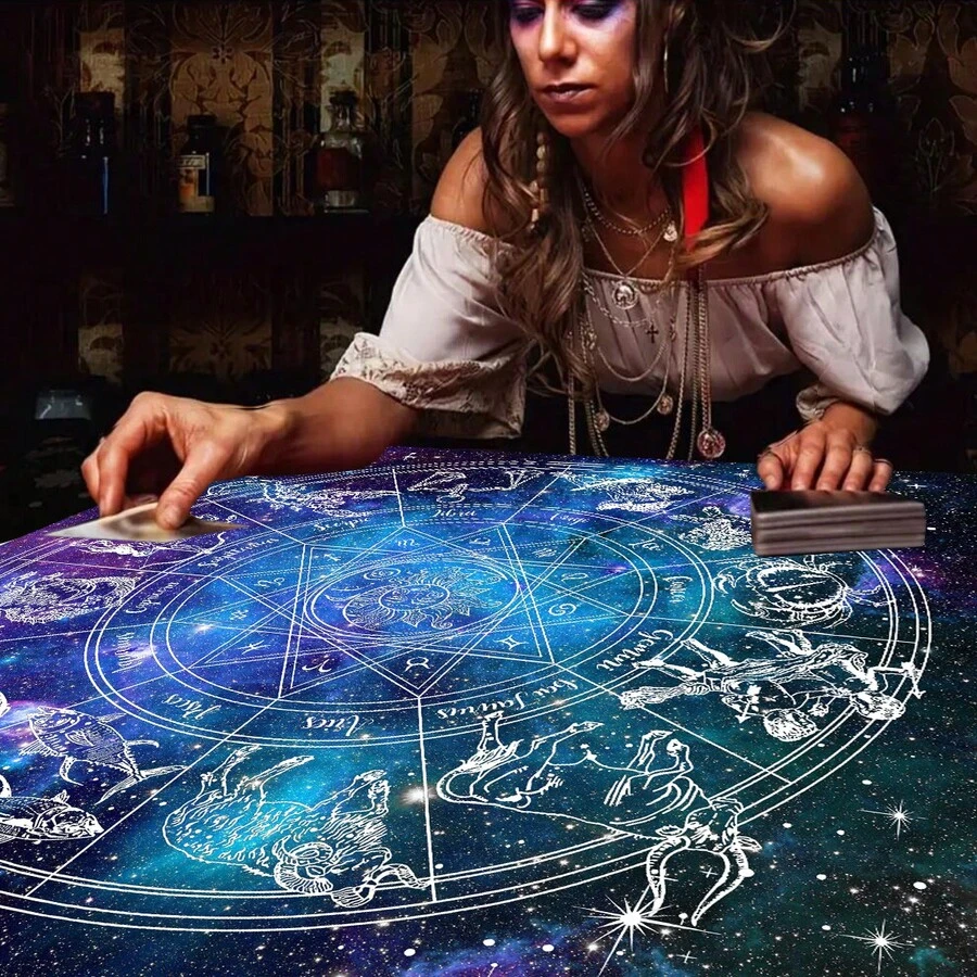 1塊占星學12星座桌布,占星祭壇布,現代樹脂黏合方形絨面裝飾桌布,適用於客廳和臥室 - 淺藍色 - 查看 1