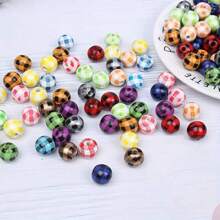 10 顆 16 毫米經典格子圖案圓形木珠適合 Diy 手鍊、項鍊、節日裝飾 - 16mm - 查看 15