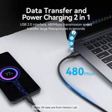 Cable USB Tipo C VENTION, cable de carga rápida de 3A USB A a Tipo C 480Mbps para sincronización de datos para teléfonos inteligentes, tabletas, computadoras portátiles y otros dispositivos Tipo C - Negro - Ver 5