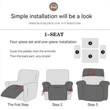 4pcs Jacquard Pattern Sofa Cover, Elastic Stretch Couch Slipcover, Home Decoration Furniture Protector For Living Room Four Seasons Universal - Dark Grey - View 3