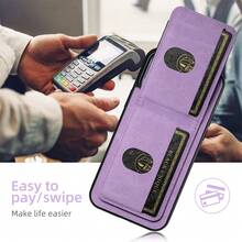 Suteni 紫色PU皮立體手機殼卡片套錢包手機殼,適用於蘋果/三星/像素/華為/榮耀/小米/iPhone/紫色 - 紫色 - 查看 6