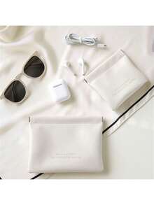 1pc Mini Multifunctional Storage Bag Inspired By Ins Style For Cosmetics, Earphone, Coin, Miscellaneous And Lipstick - White - View 1