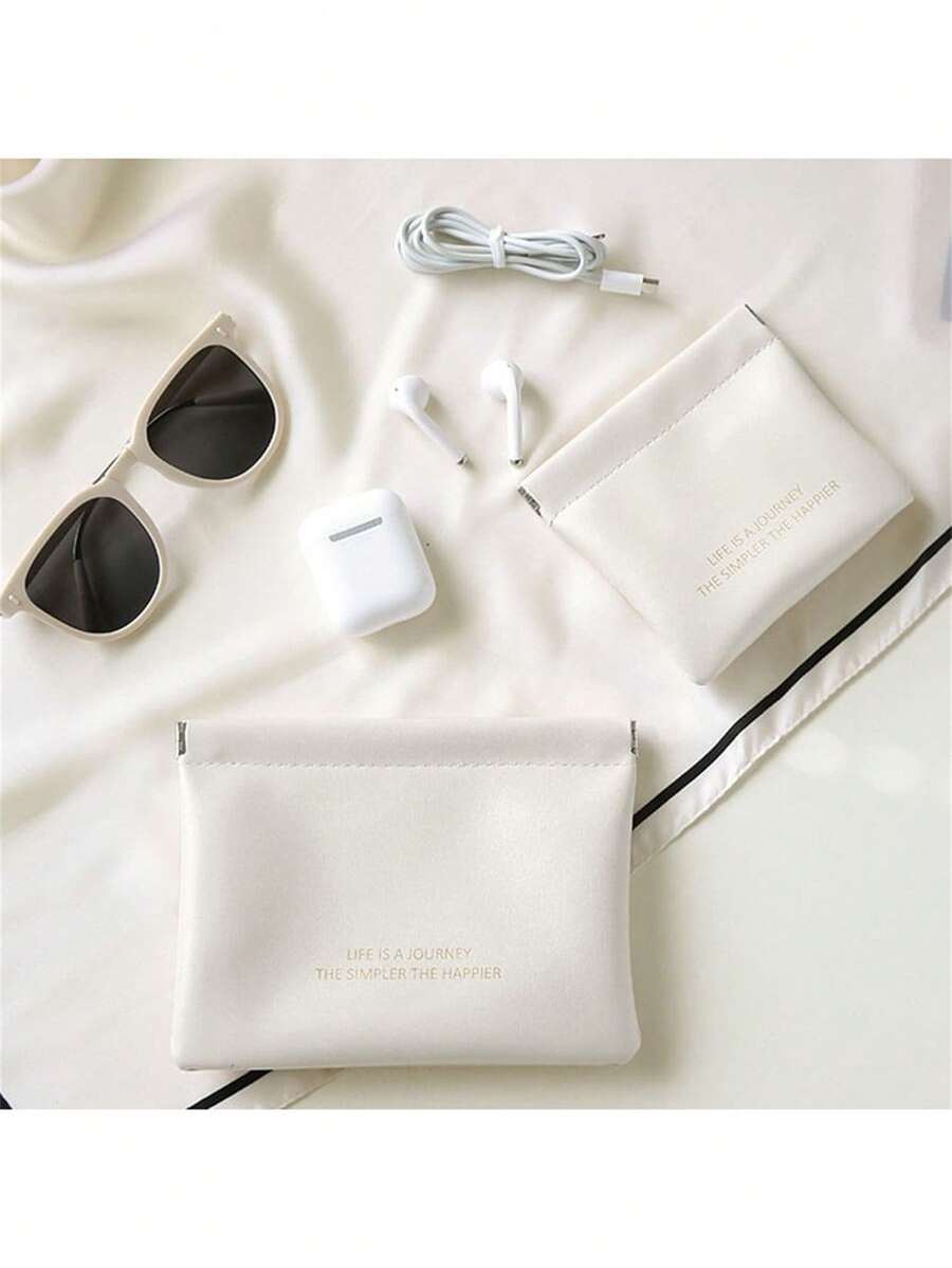 1pc Mini Multifunctional Storage Bag Inspired By Ins Style For Cosmetics, Earphone, Coin, Miscellaneous And Lipstick - White - View 1