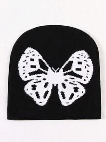 1入女士秋冬季蝴蝶圖案針織帽,帶耳蓋保暖防風,非常適合休閒和戶外活動使用