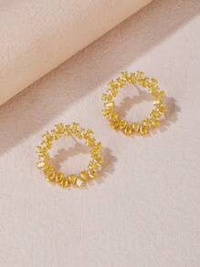 1pair Sparkling Luxury Cubic Zirconia Earrings For Women, Fashionable And Accessory For Formal Dress - Yellow - View 1