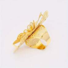 Dubai女性設計款鋪疊式豪華戒指,適用於婚禮、訂婚、新娘派對服裝配飾,時尚珠寶 - 金黃色 - 查看 4