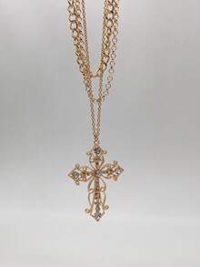 1個和鑽石裝飾的鏈子項鍊,適合女性日常穿著 - 金色 - 查看 11